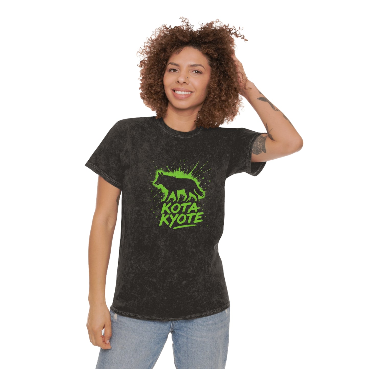 Kota Kyote Unisex Mineral Wash T-Shirt, Casual Streetwear Tee, Unique Graphic Top, Eco-Friendly Summer Shirt, Gift for Animal Lovers