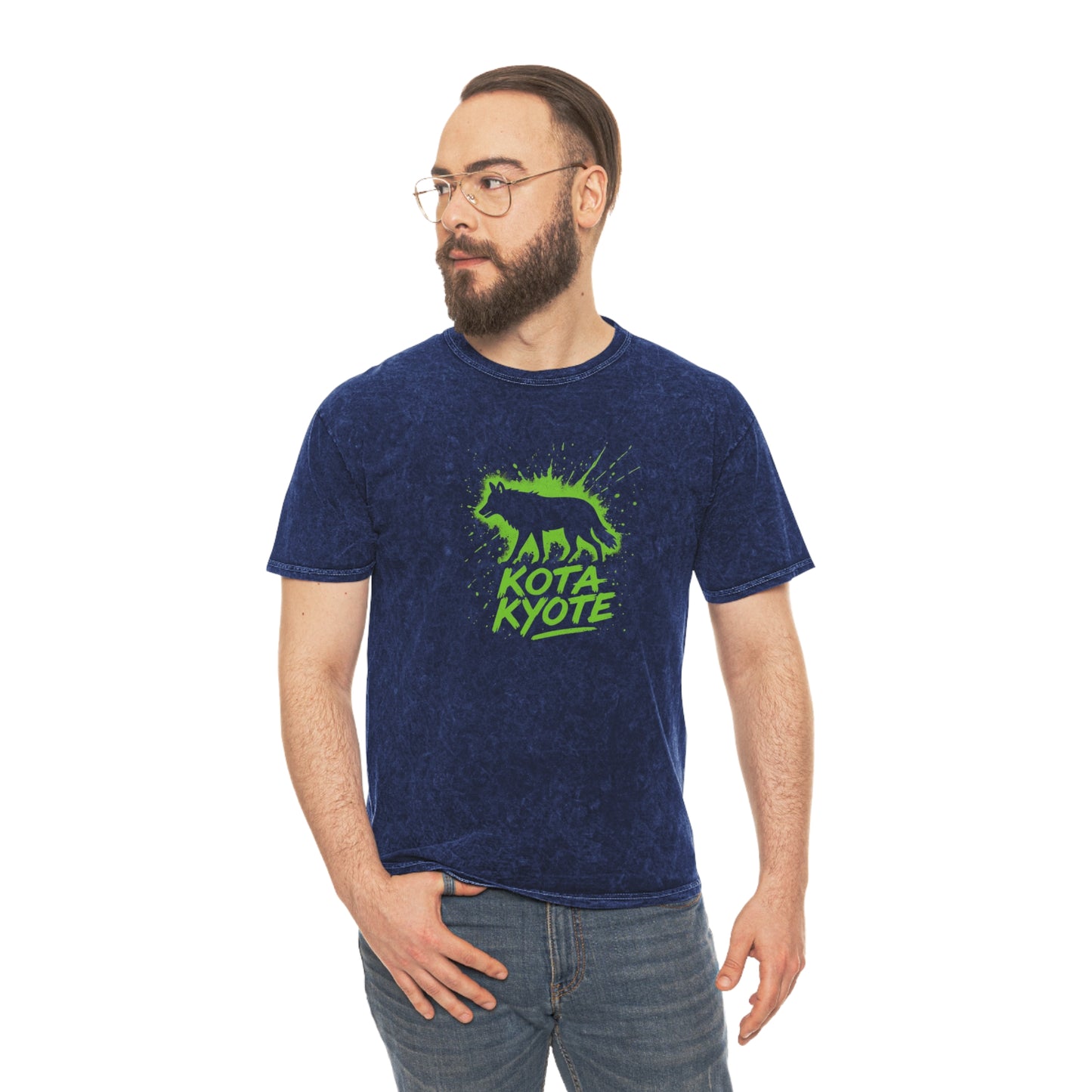 Kota Kyote Unisex Mineral Wash T-Shirt, Casual Streetwear Tee, Unique Graphic Top, Eco-Friendly Summer Shirt, Gift for Animal Lovers